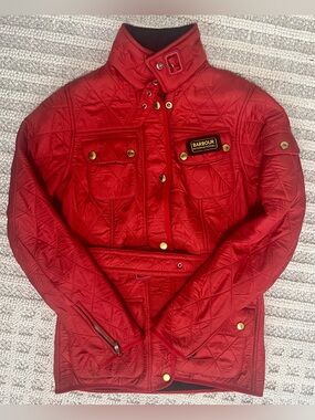 Barbour international red quilted belted jacket - Sz 2